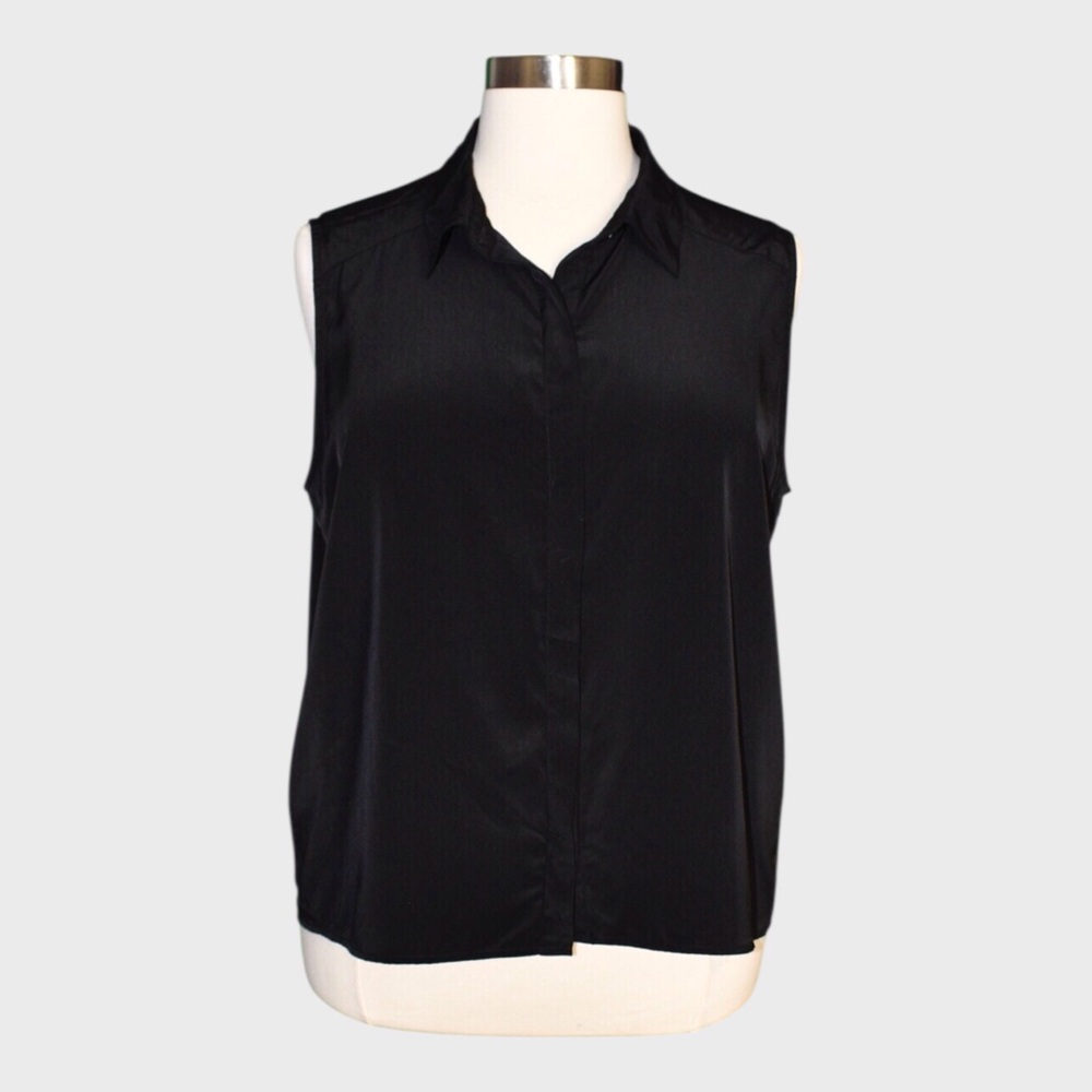 Chicos Black Sleeveless Button-Front Collared‎ Blouse